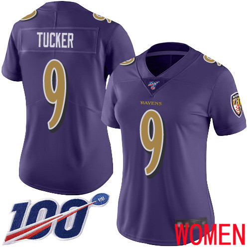 Baltimore Ravens Limited Purple Women Justin Tucker Jersey NFL Football #9 100th Season Rush Vapor Untouchable